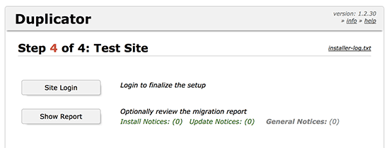 A screenshot of step 4  of Duplicator