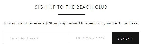 A screenshot of Seafolly newsletter signup 