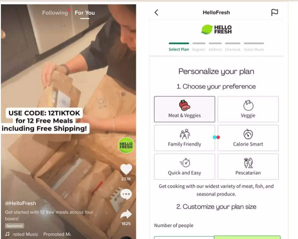 HelloFresh added a call-to-action button on their TikTok video