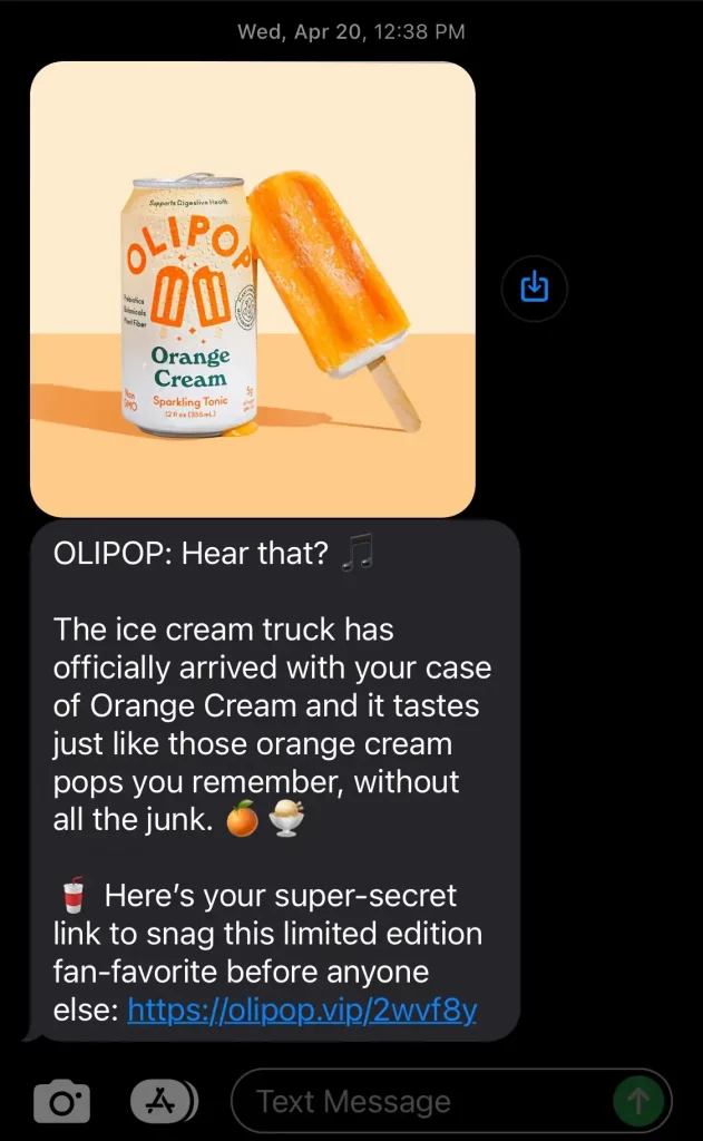 A screenshot of olipop-sms-marketing