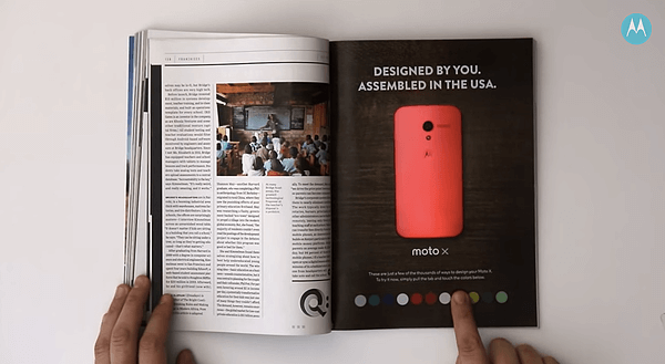 This is a screenshot of print marketing by Moto X