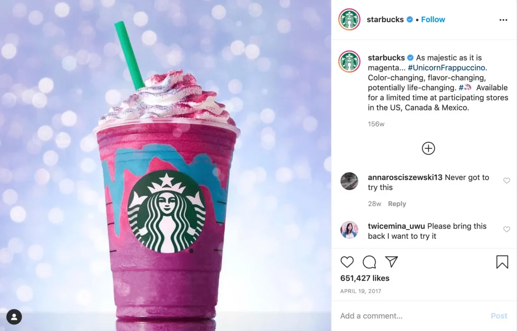 A screenshot of starbucks new drink campaign 
