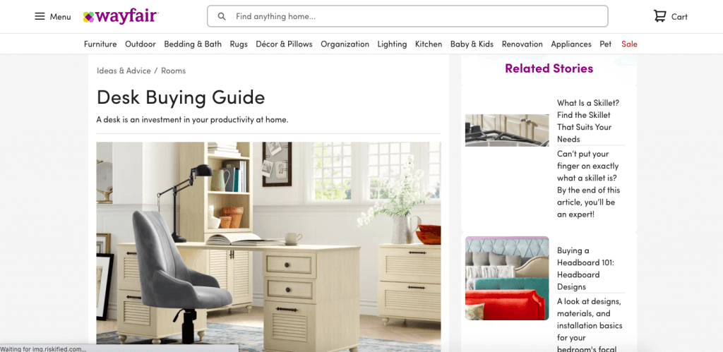 A screenshot of wayfair content marketing strategy