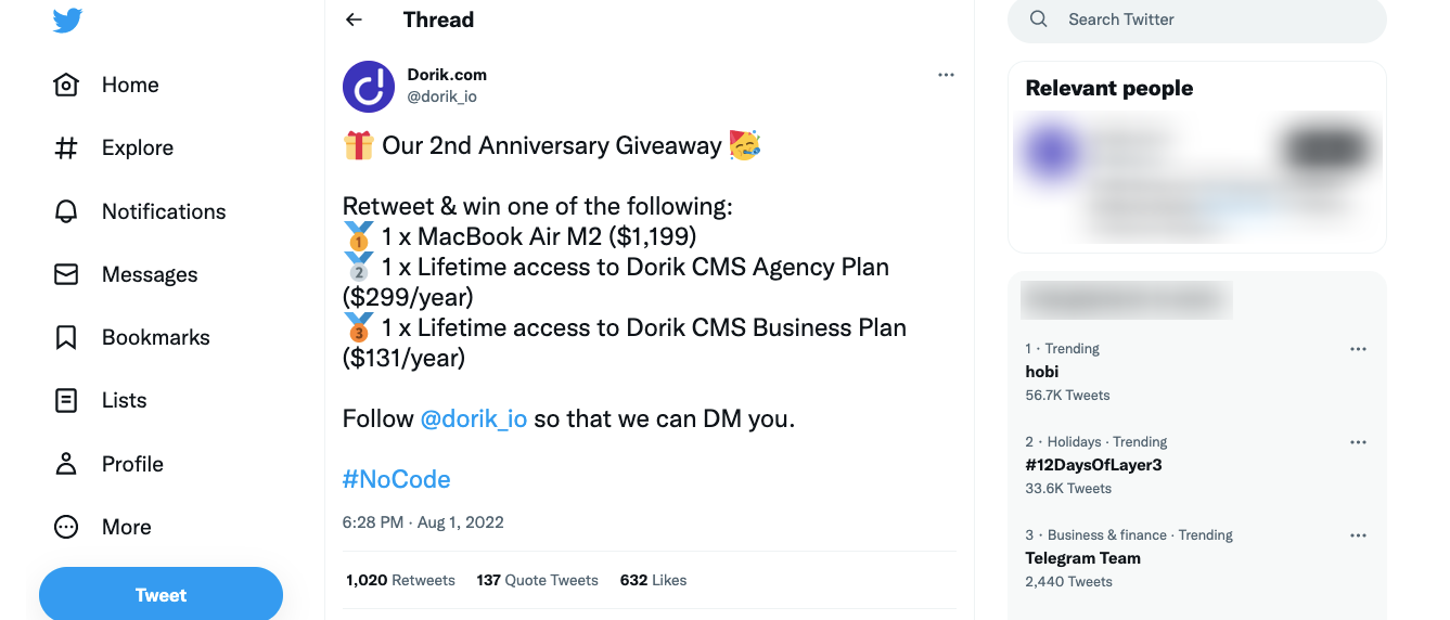 This image shows how to announce the prizes for giveaway winners.