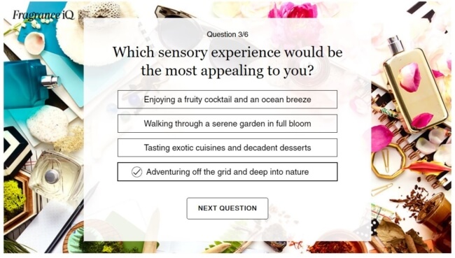 Sephora's "Fragrance IQ" quiz questions