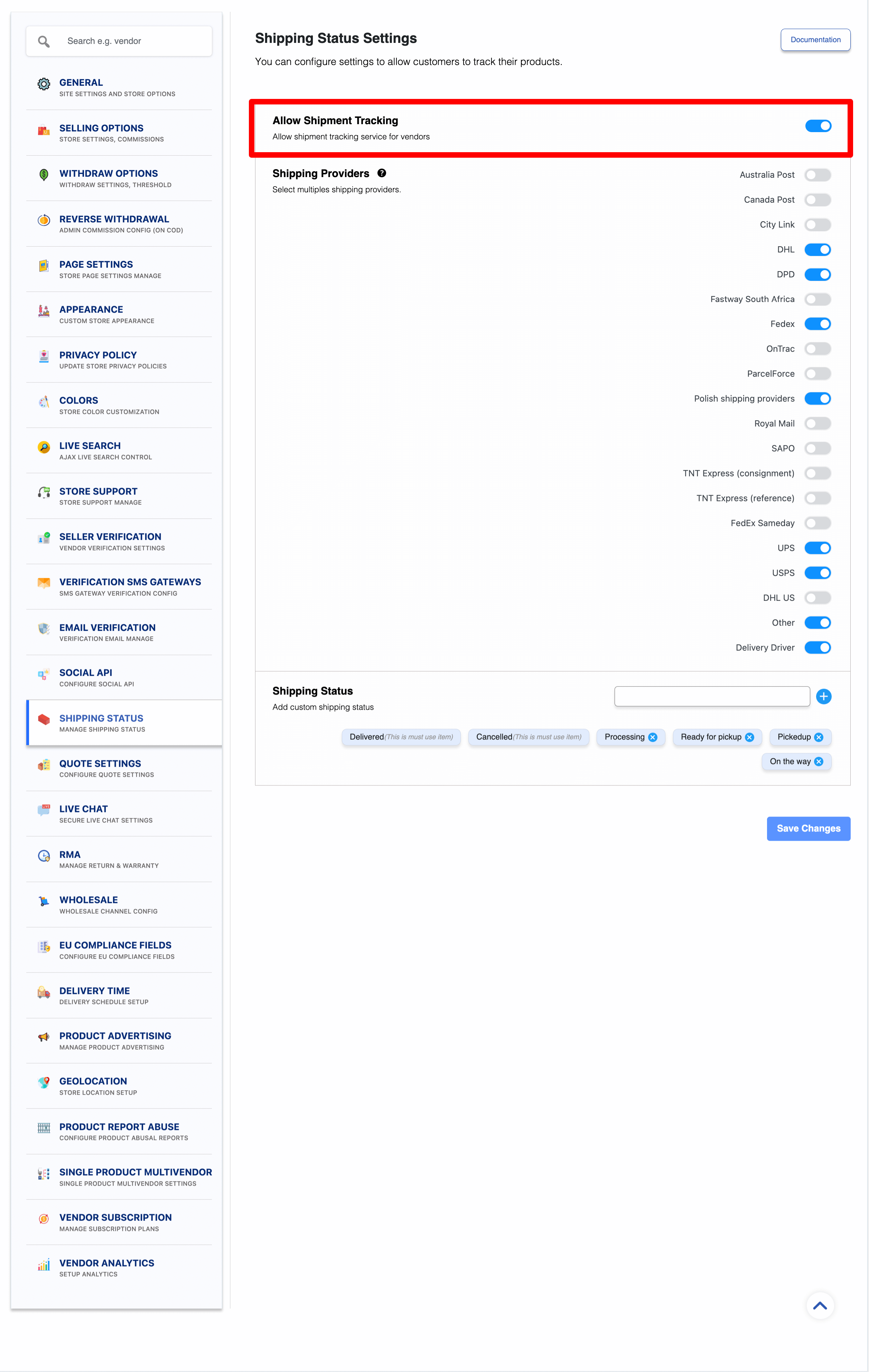 This image shows Dokan Delivery Driver plugin Allow shipment tracking