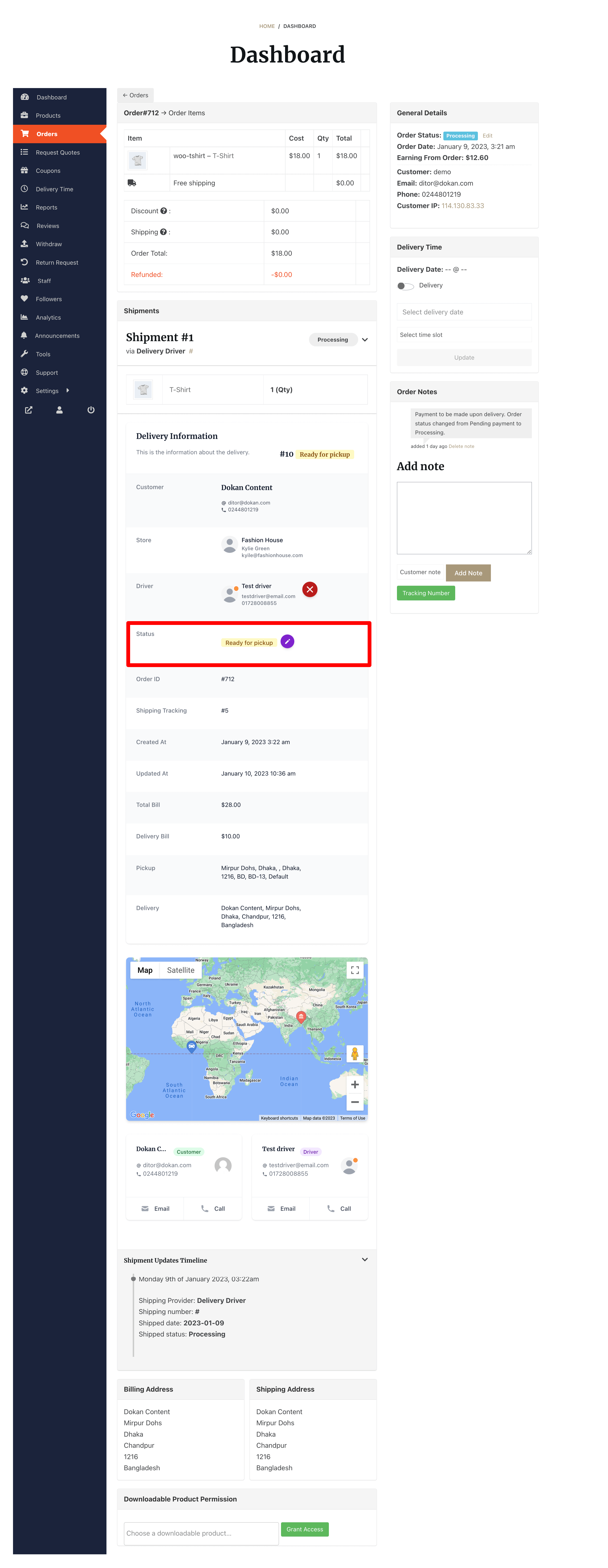 This image shows Dokan Delivery Driver plugin  Vendor Tracking Driver