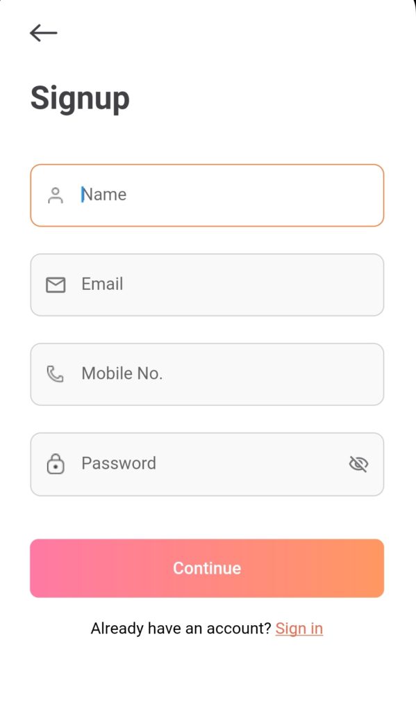 A Screenshot of Dokan Delivery Driver App signup form