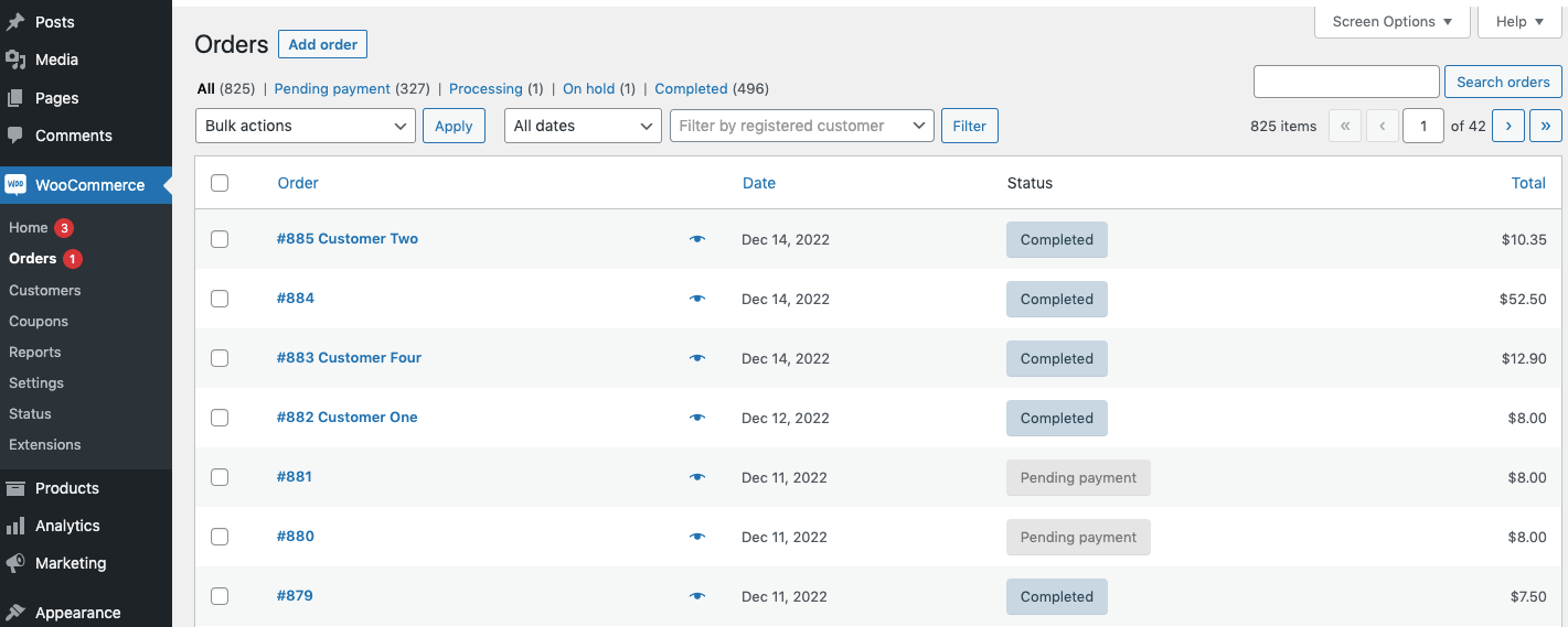 This image shows some oder data in a WooCommerce store.