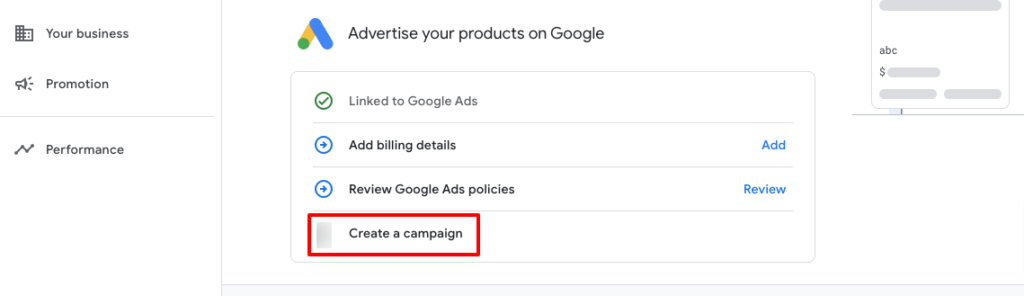 This image shows the Create a campaign option.