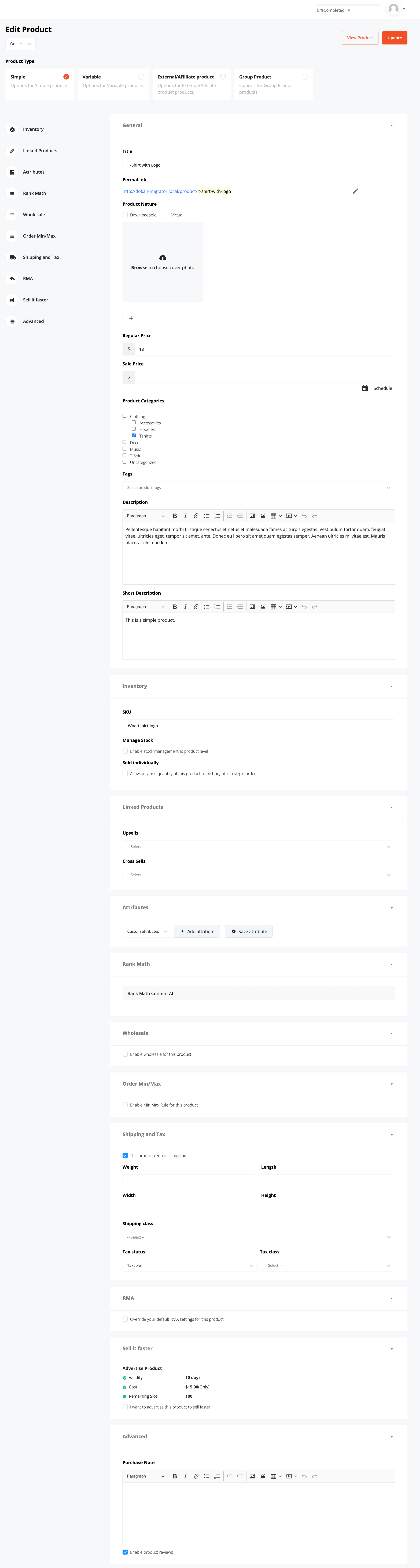 A Screenshot of Dokan vendor Dashboard product overview