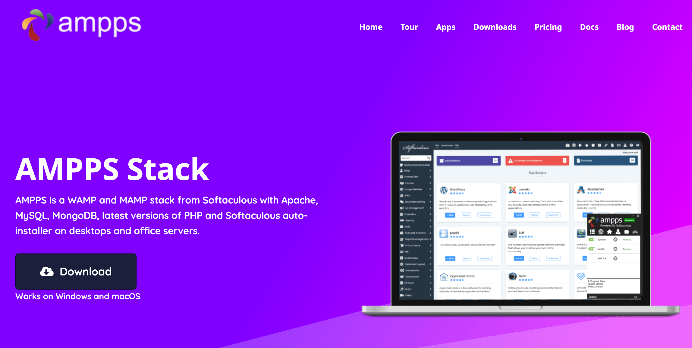 AMPPS localhost official website home page overview