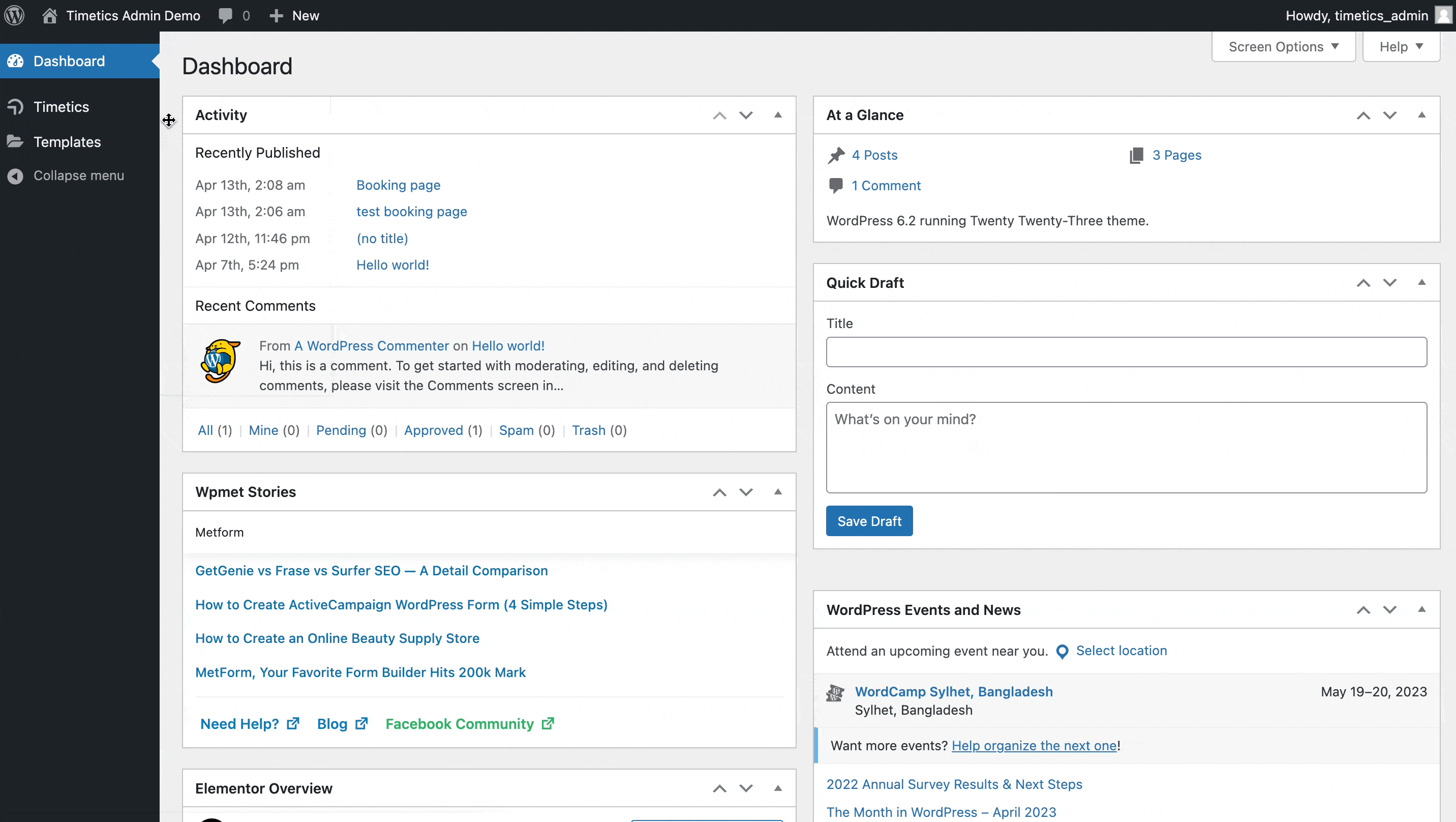 A gif showing timetics dashboard overview