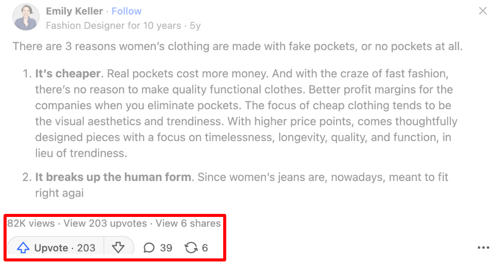quora answering on a fashion related question