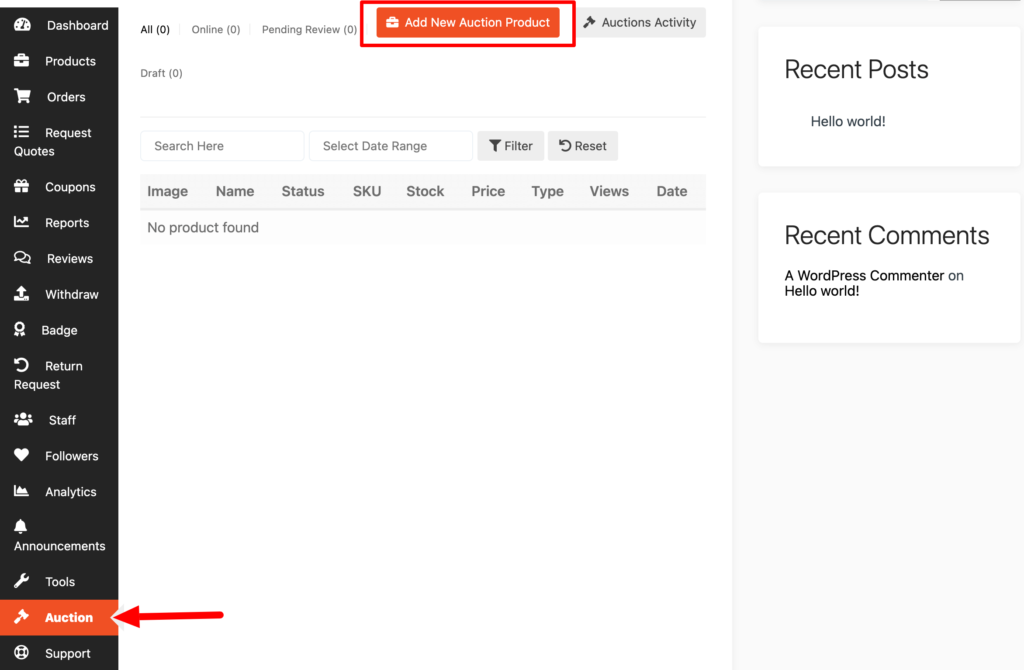 This is a screenshot that shows how to add auction products to a dokan powered marketplace. 