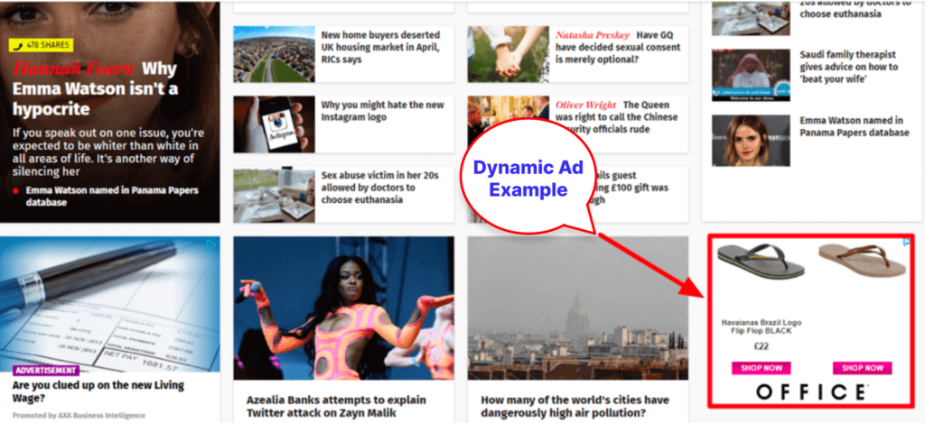 This is a screenshot that shows an example of dynamic ad example