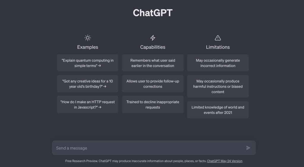This is a screenshot of the ChatGPT homepage