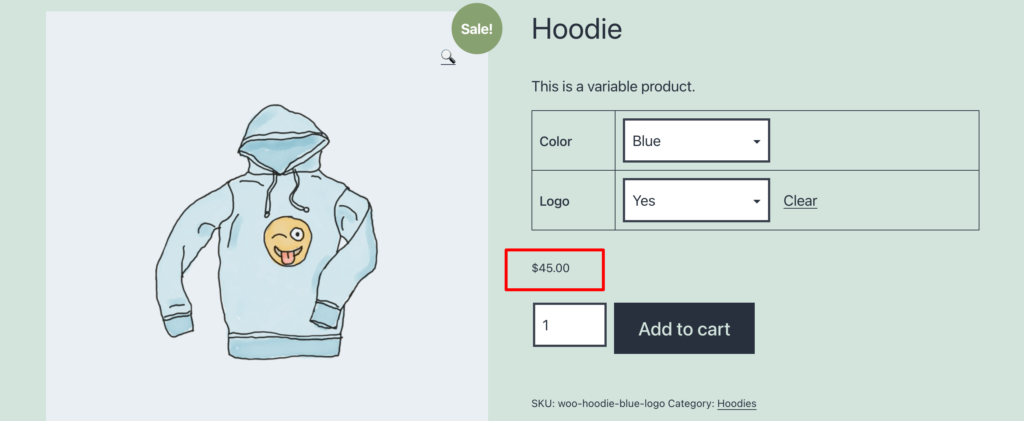 This is a screenshot that shows only a single price for WooCommerce variable products.