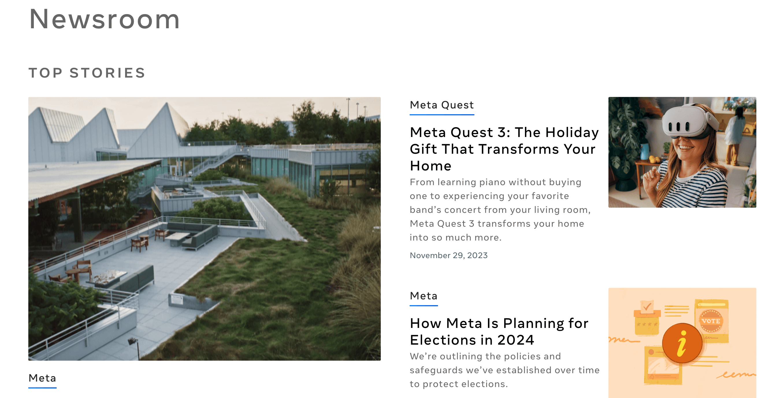 This is the screenshot of the Newsroom homepage