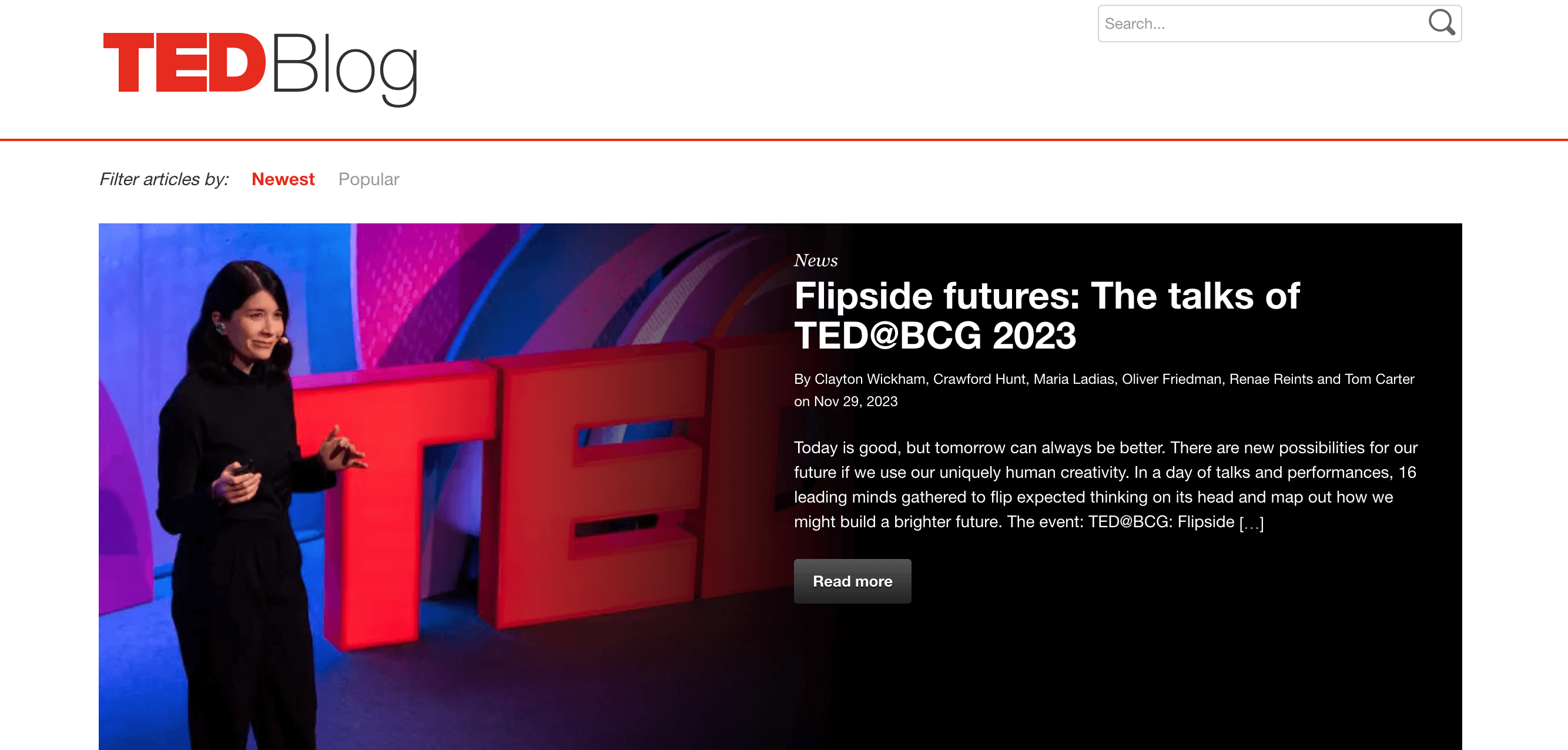 This is the screenshot of the TED Blog homepage