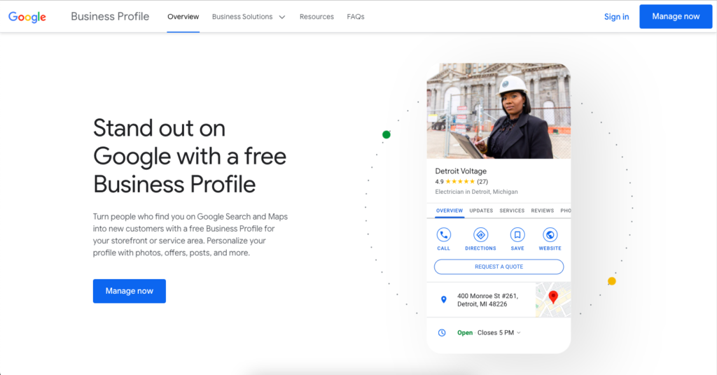 Google Business Profile landing page overview