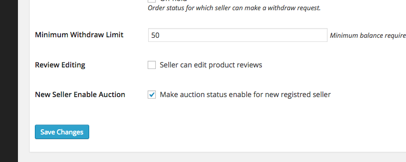 A screenshot of Allow New Registered users to sell Auction