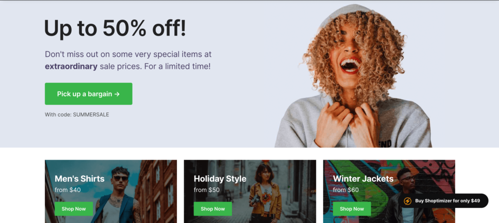This is a screenshot of the Shoptimizer theme