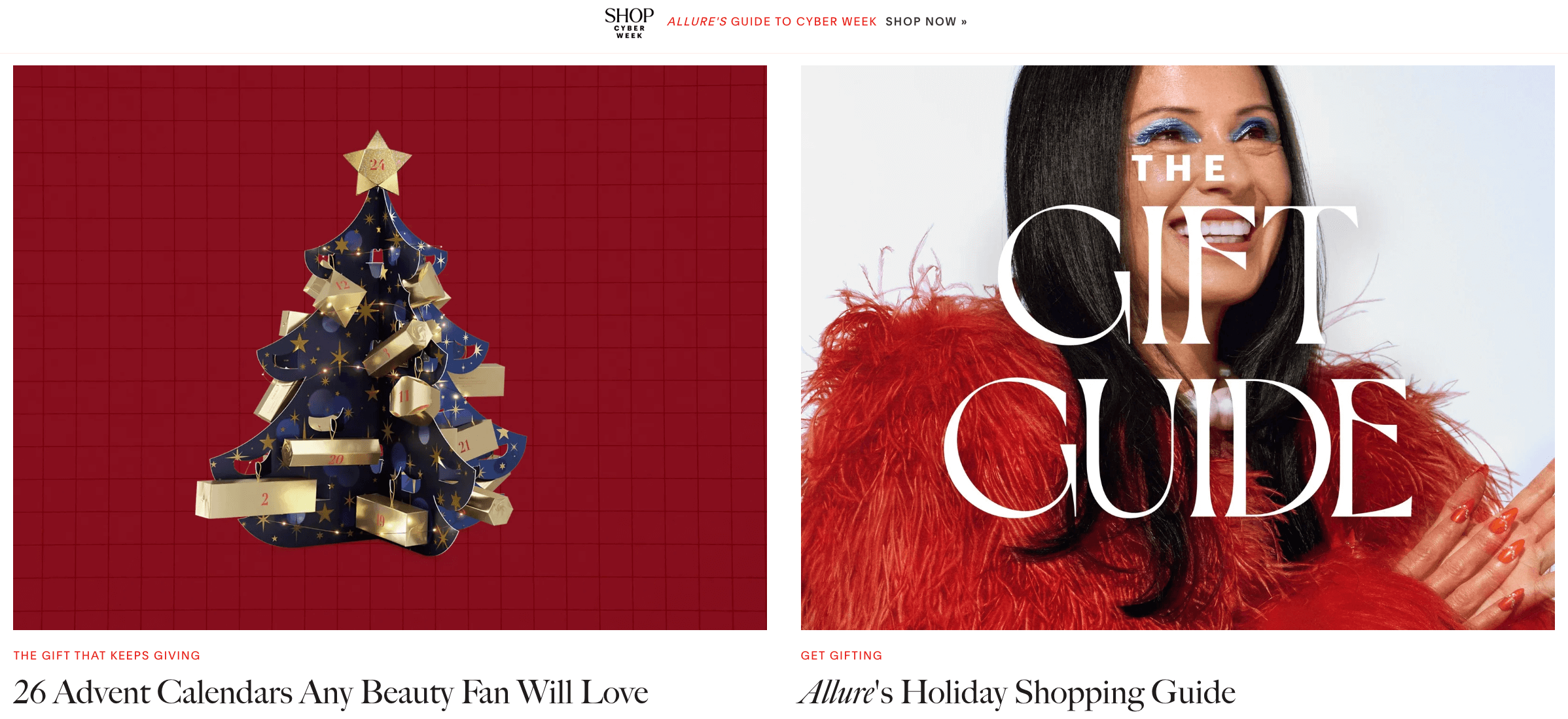 A screenshot of allure gift guide for holiday season