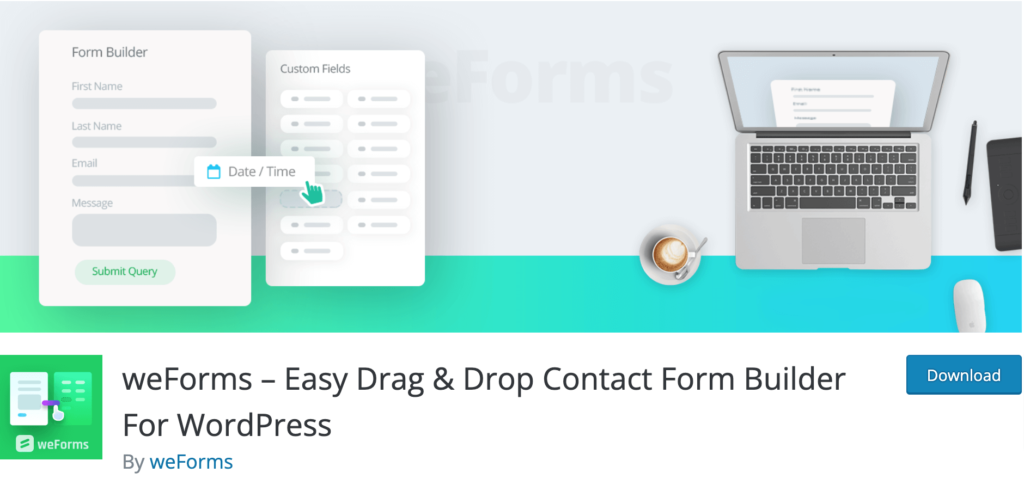 A screenshot of weForms- Easy Drag and Drop Contact Form Builder