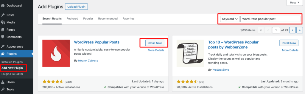 This is a screenshot of how to install a WordPress plugin
