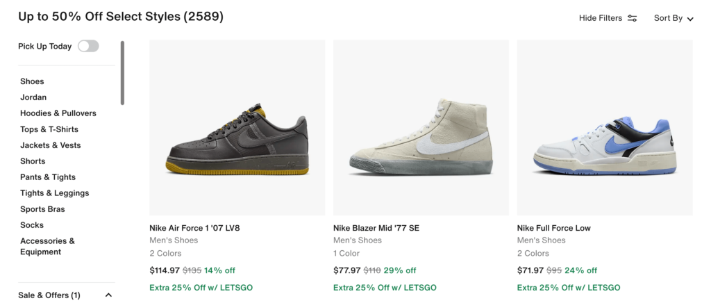 This is a screenshot of the Nike shoes that come with hyper personalized product recommendations