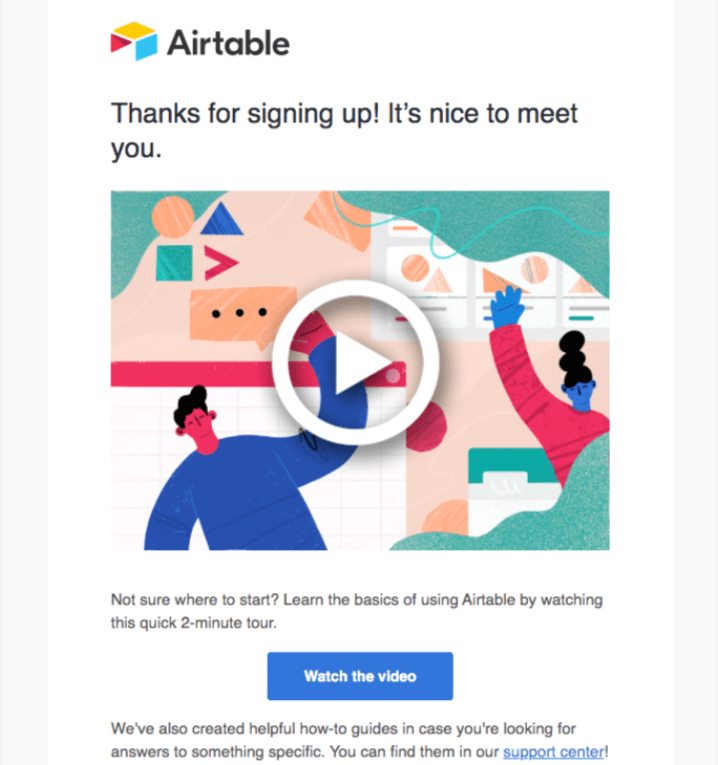 This is a screenshot of Airtable welcome email