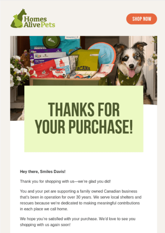 This is a screenshot of the thank you email