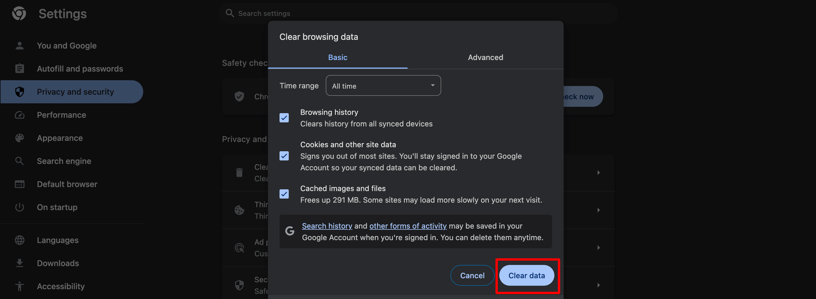 This image shows how to clear browser cache