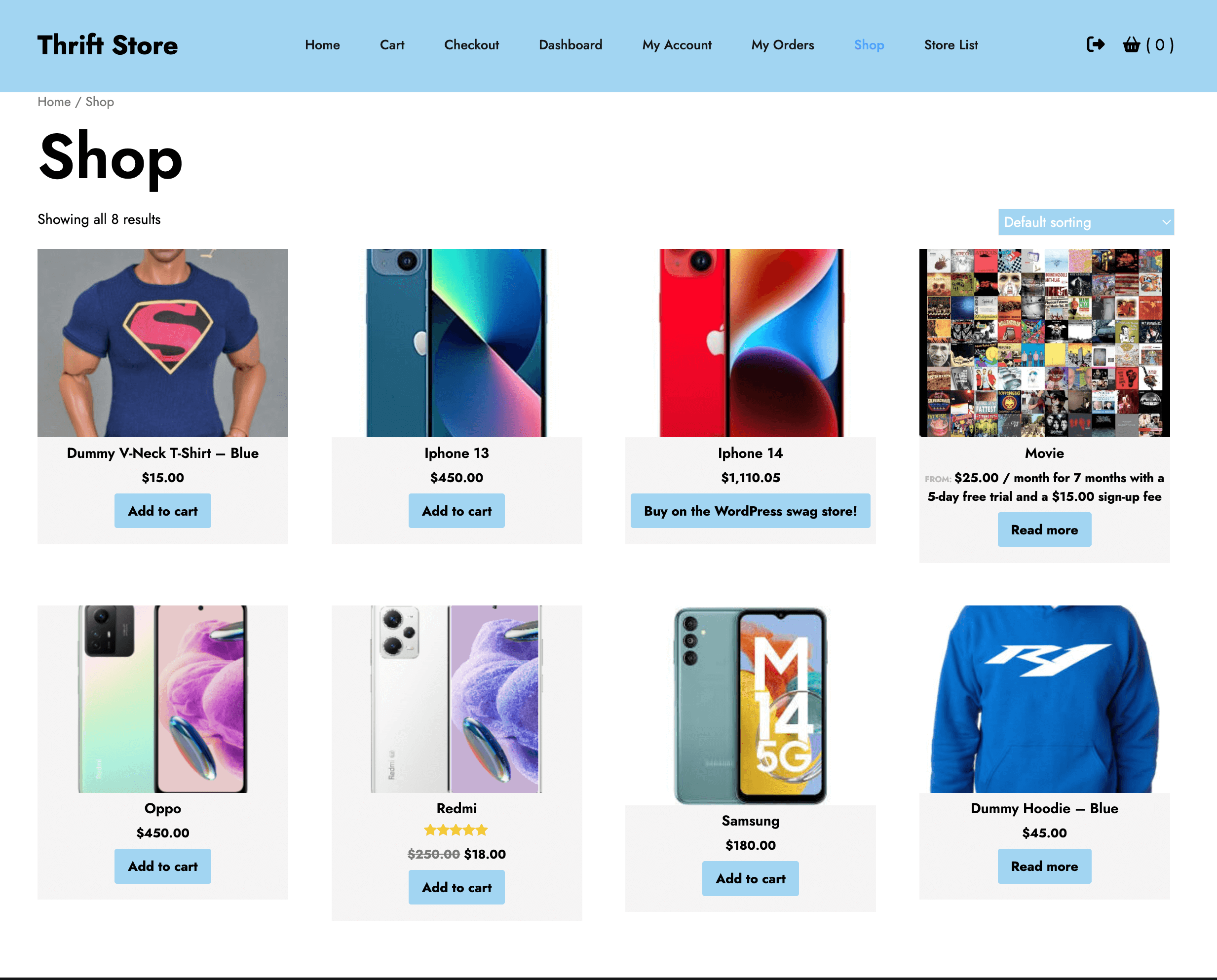 This is a screenshot of the shop page