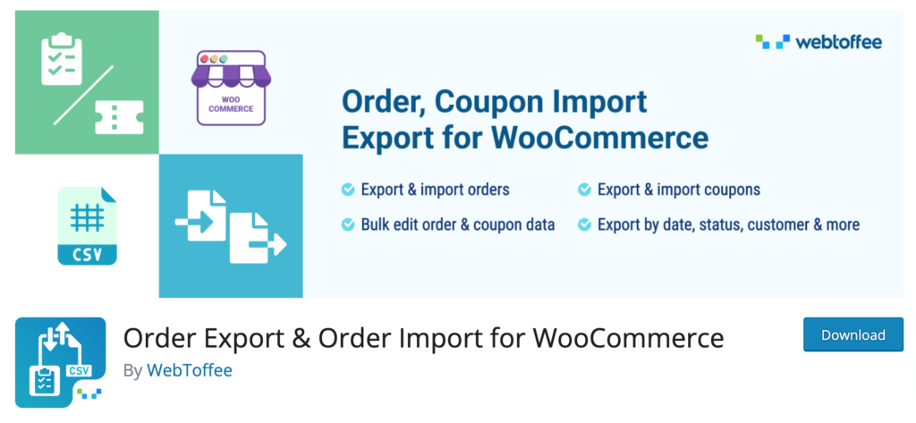 This is a screenshot of the Order Export & Order Import for WooCommerce plugin
