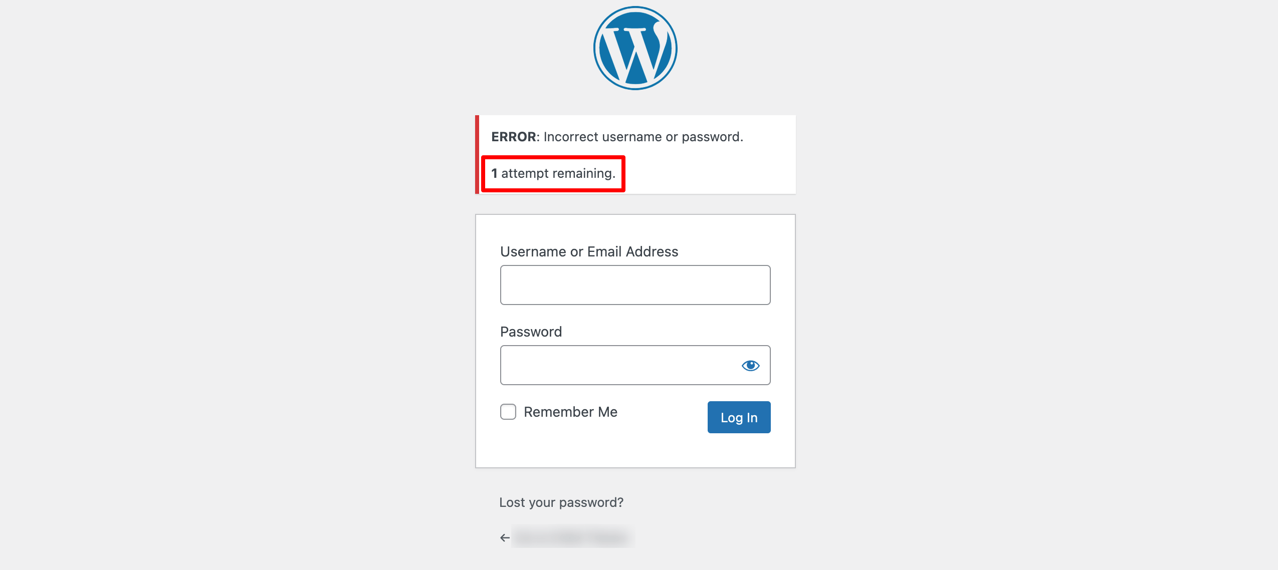 This is a screenshot of the WordPress login page