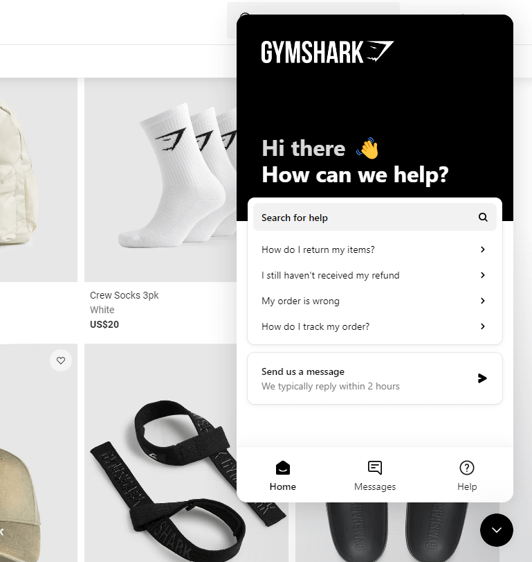 This is a screenshot of the customer service of gymshark