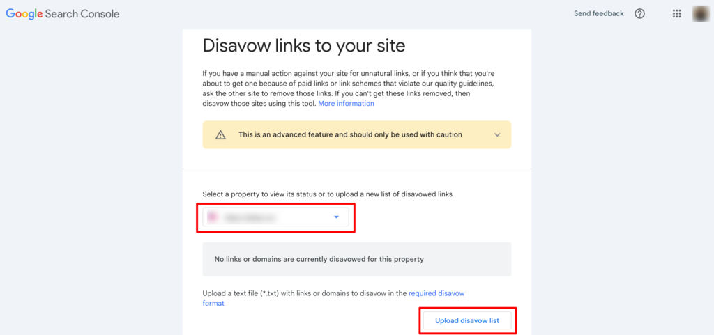 This image shows the Google Disavow tool