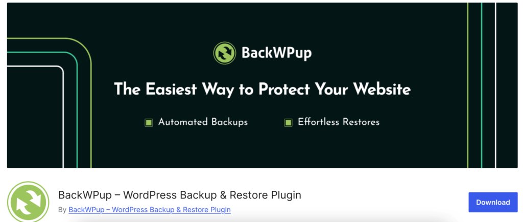 This is a screenshot of BackupWp WordPress Backup Plugin