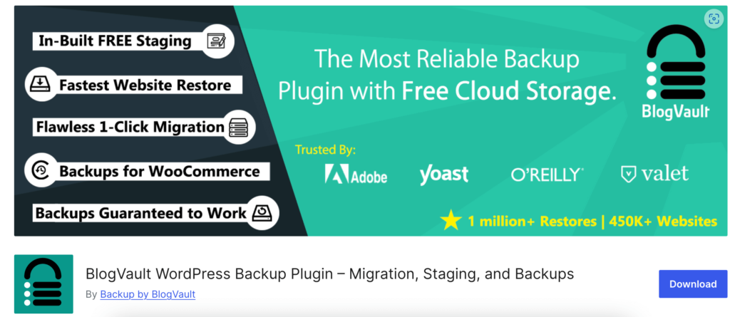This is a screenshot of Blogvault WordPress Backup Plugin