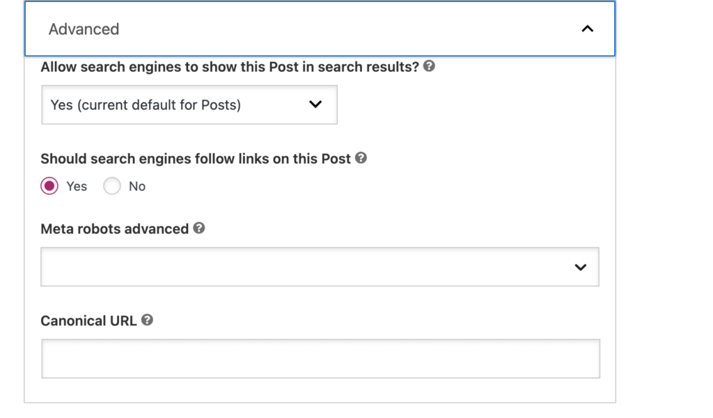 This is a screenshot of Canonical URL WordPress SEO audit