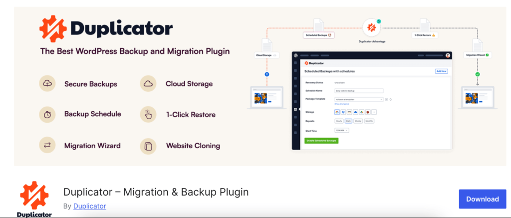 This is a screenshot of Duplicator WordPress Backup Plugin