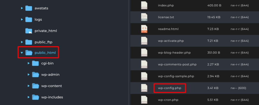This image shows the wp-config.php file