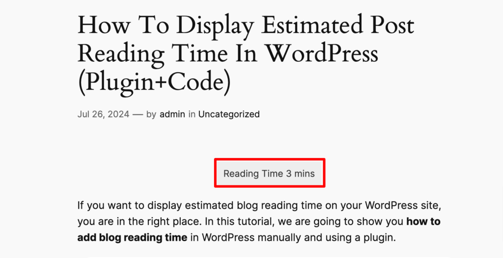 This image shows the post reading time feature is working perfectly