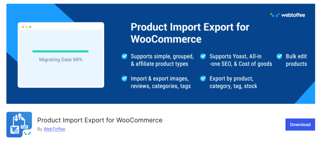 This is a screenshot of the Product Import Export for WooCommerce plugin