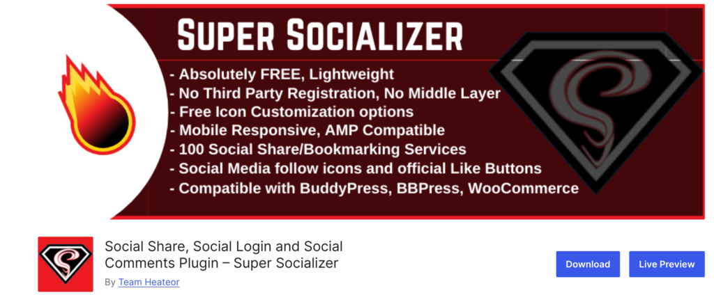 This is a screenshot of the Super Socializer plugin