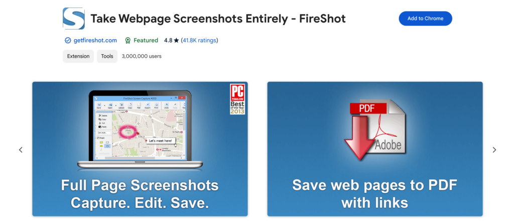 This is a screenshot of the FireShot chrome extension