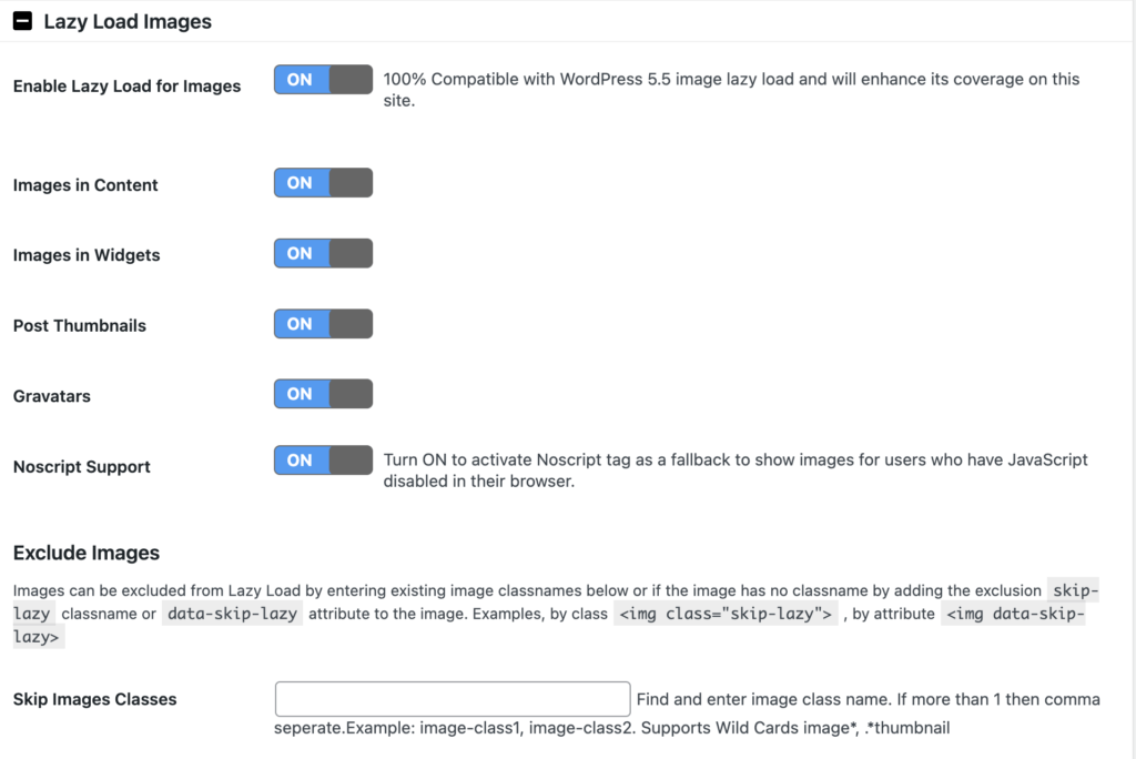 This image shows the a3 Image Lazy Load plugin's image settings