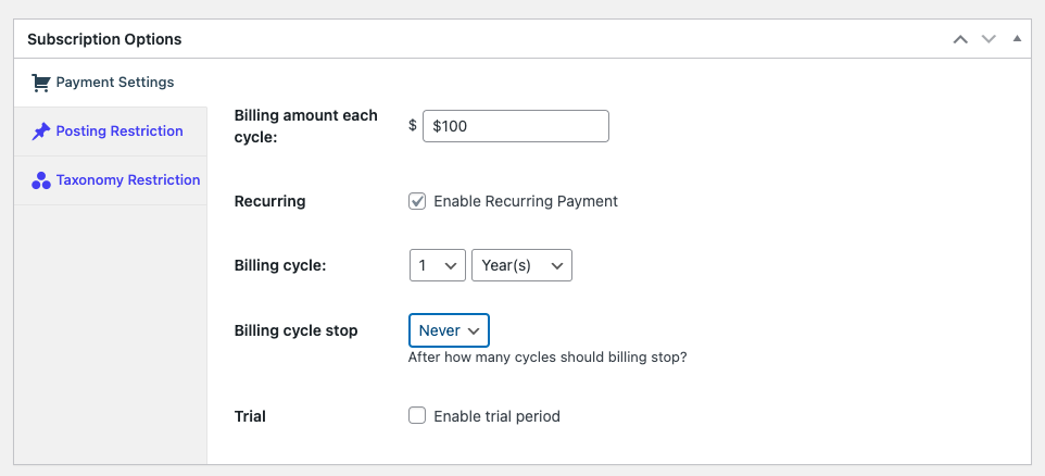 Configuring subscription details in recurring donation for nonprofits 